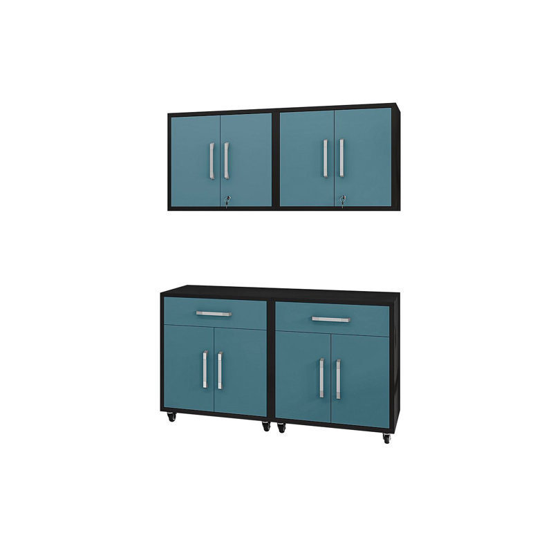 Aseem 4 Piece Storage System, Matte Black/Aqua Blue