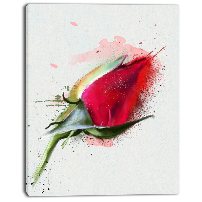« red rose bud aquarelle », reproduction d’art sur toile tendue, H 20 po x l 12 po x P 1po