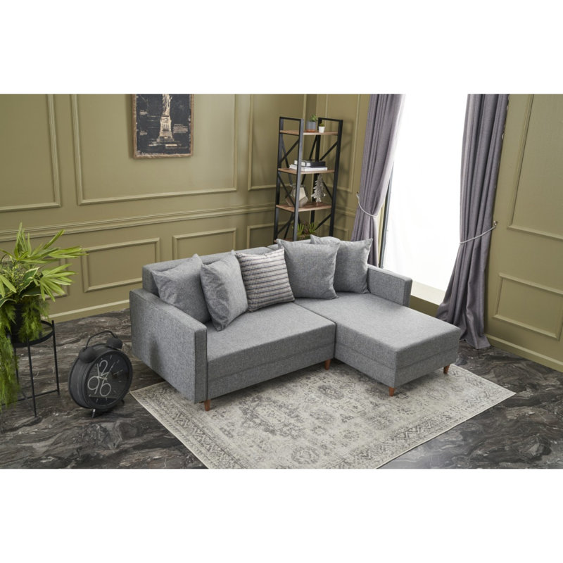 Canapé-lit Everdina, 100 % polyester gris clair, Accoudoir à droite (vu de face)