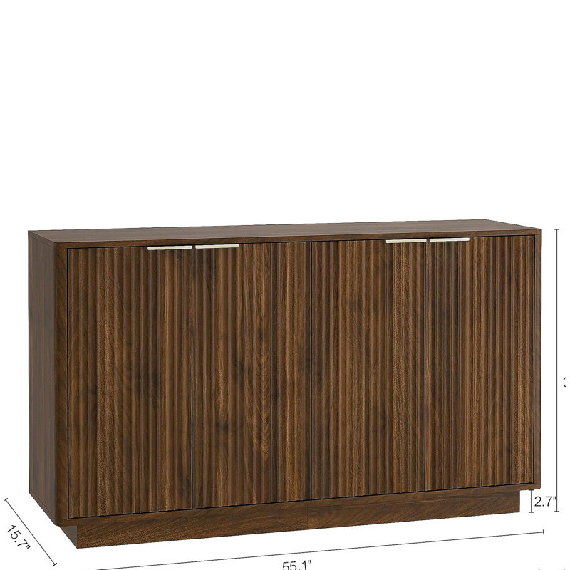 Buffet en bois moderne avec rangement, grand buffet cannelé avec tablettes réglables, crédence, console d'appoint