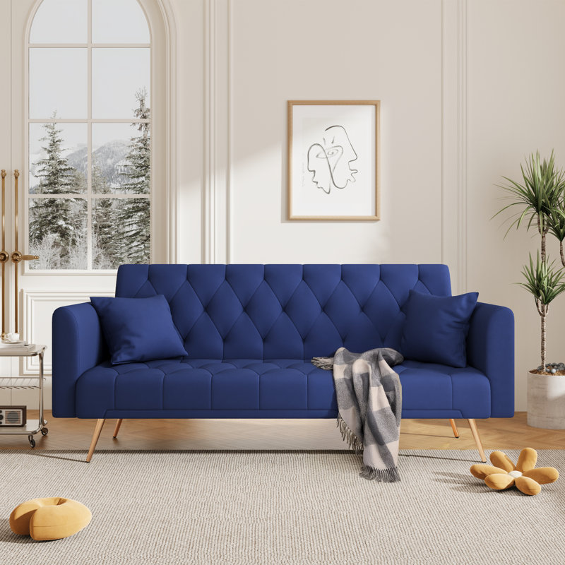 Convertible Futon Sofa Bed Sleeper Couch Velvet Upholstered Folding Loveseat With 2 Pillows For Living Room Apartments