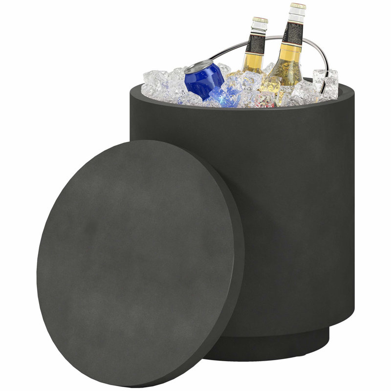 Table d'appoint pour l'extérieur refroidisseur gris anthracite HOMcom 26 gallons, table de bar 3 en 1 avec seau à glace amovible, couvercle et rangement, table de patio en béton