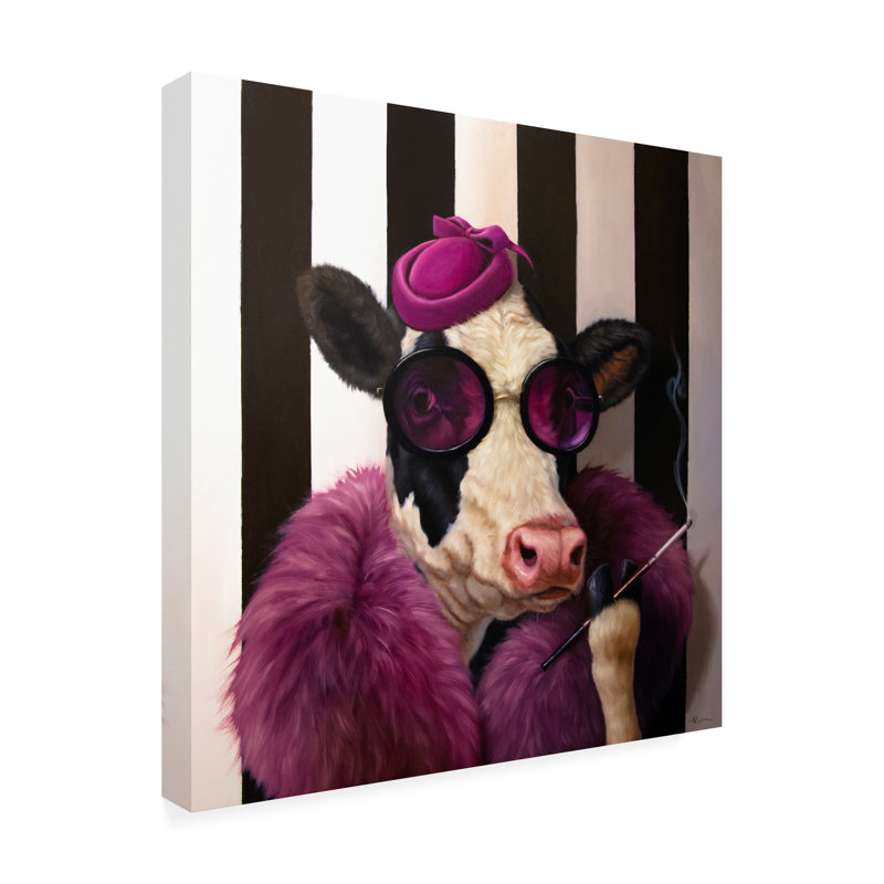 Art mural sur toile tendue - "Lady Moo Moo" par Lucia Heffernan pour décoration de salon, de chambre à coucher ou de bureau - 14 x 14