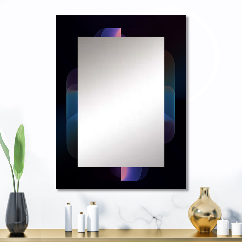 Rétro motif géométrique mauve sur noir minimal - miroir géométrique, miroir mural bleu unique, impression d'art en métal