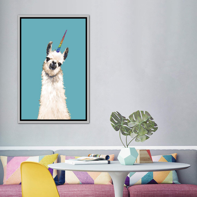 Art encadré licorne, H 60 po x l 40po x P 1,5 po, Toile avec cadre argenté