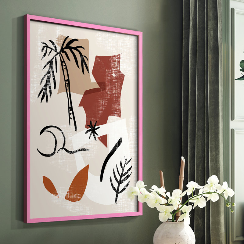 «Soft Palms I», reproduction encadrée - bois massif, Rose, H 10 po x l 8 po