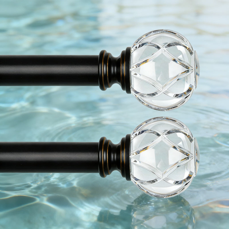 Adjustable Single Curtain Rod With Crystal Netted Finials, Heavy Duty 1 Inch Diameter Metal Drapery Rod For Windows, 2 Pack