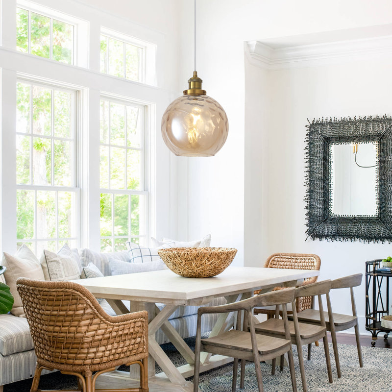Joulane 1 - Light 8" Wide Modern Rustic Amber Globe Single Pendant Lights With Glass Shade, Farmhouse Kitchen Lighting with E26 Socket