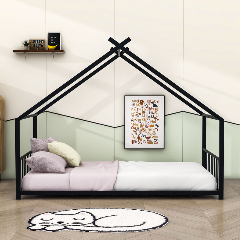 Metal House Bed, Black, Twin
