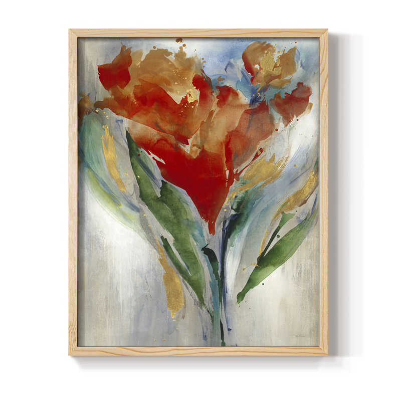 Reproduction encadrée de bouquet de fleurs sauvages - bois massif, Naturel, H 15 po x l 12 po