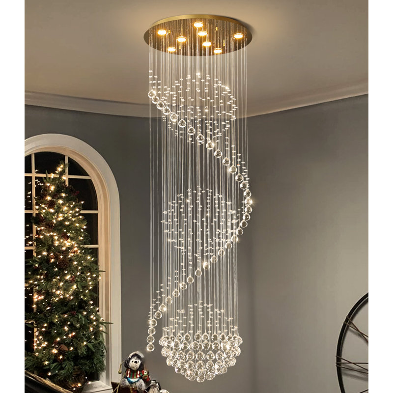 Lustre en cristal Glam Led, H 78 po x l 24 po x P 24 po, Doré, 8 lumières