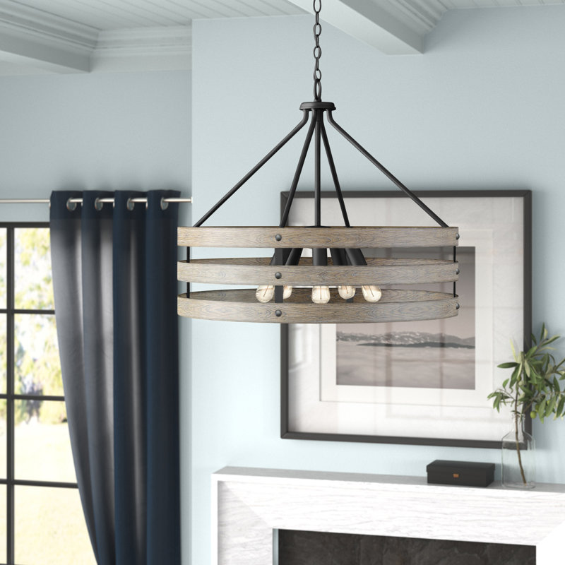 Lustre tambour unique à 5 lumières Kingsley, Graphite, Gris patiné