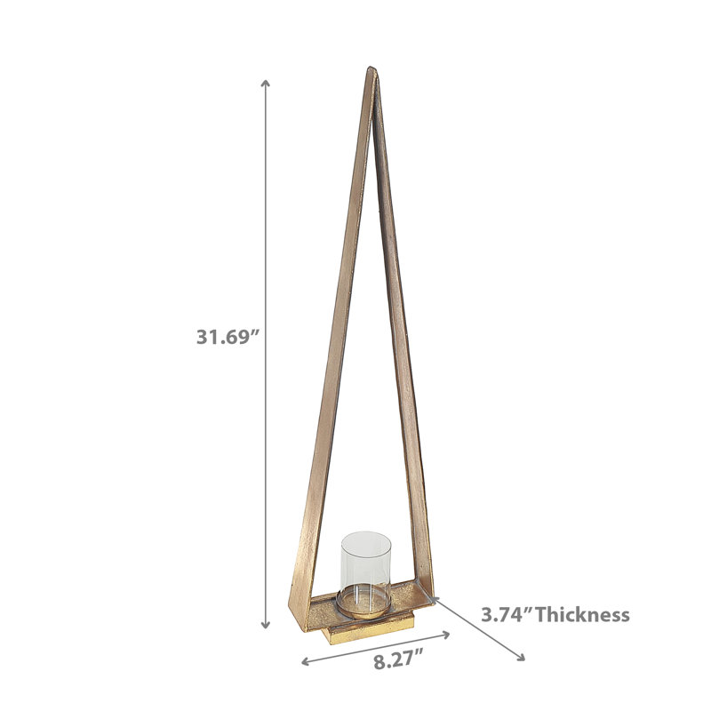 Grand porte-bougie triangulaire en métal, H 20 po x l 5 po x P 2 po