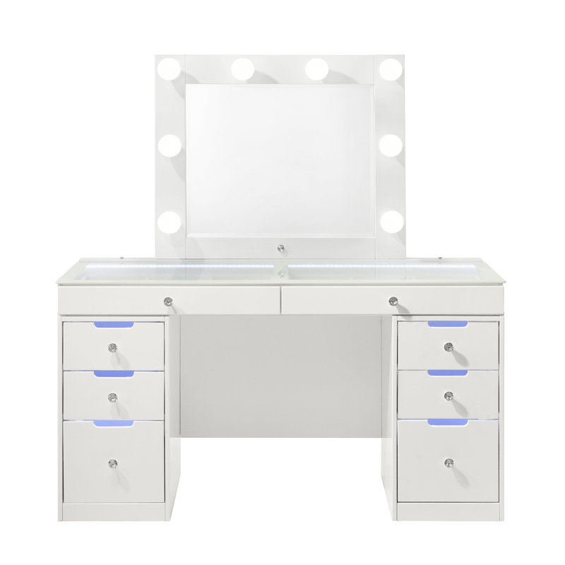Ensemble de coiffeuse Luxo blanc avec miroir DEL