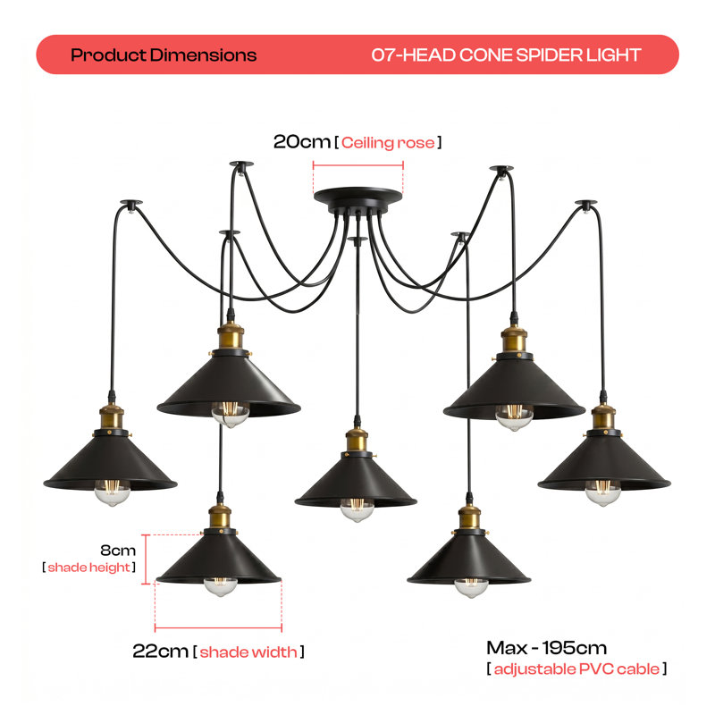 Roy 7 - Light Cluster Pendant, Black