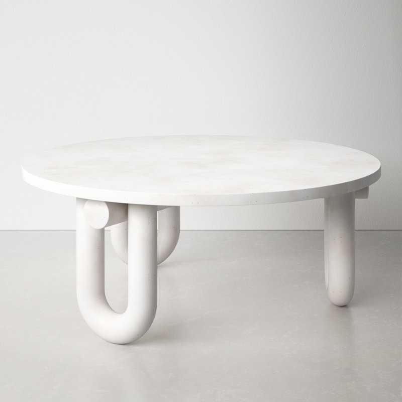 Round White Concrete Three-Leg Coffee Table