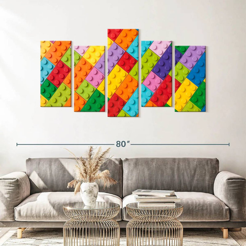 " Colorful Legos " 5 - Pieces, 33" H x 66" W x 1.25" D