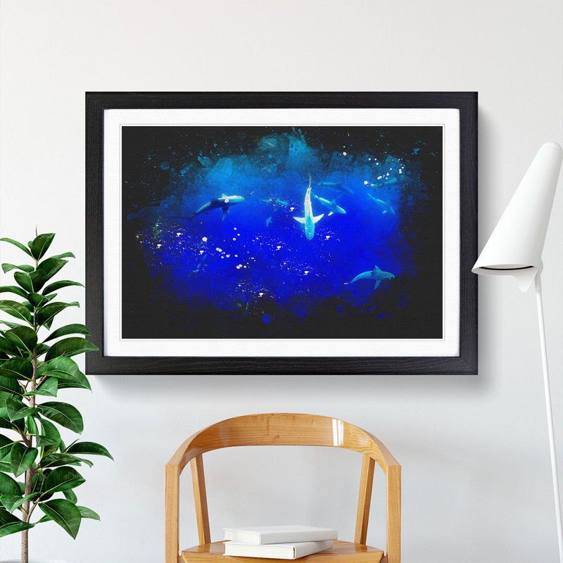 Oahu Sharks - Single Picture Frame Print on MDF, Black Framed, 62cm H x 87cm W x 2cm D