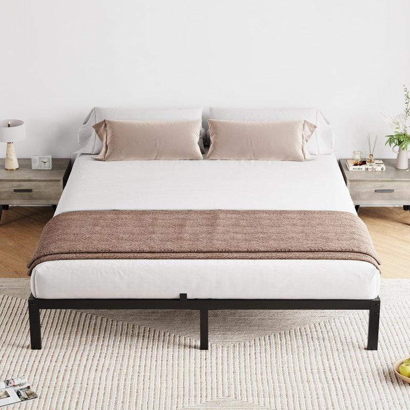 Queen Size Metal Platform Bed Frame - 6 Inch Heavy Duty, Low Profile, Modern Minimalist, Sturdy Steel Slats, Noise Free, No Box Season Needed, Easy Assembly - Black (6INCH QUEEN)