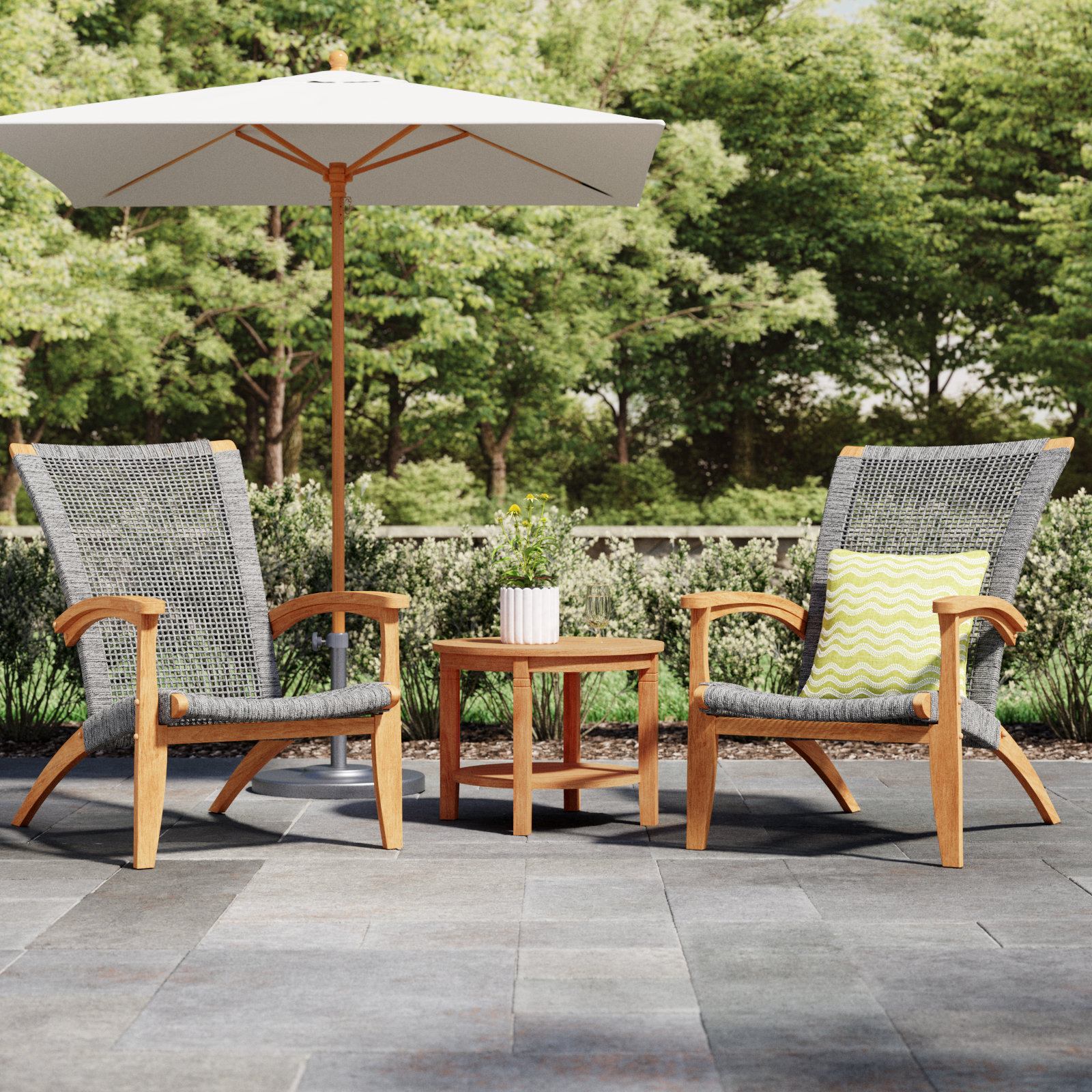 Aroha 2 - Person Teak Adirondack Outdoor Seating Group, Natural, 24"