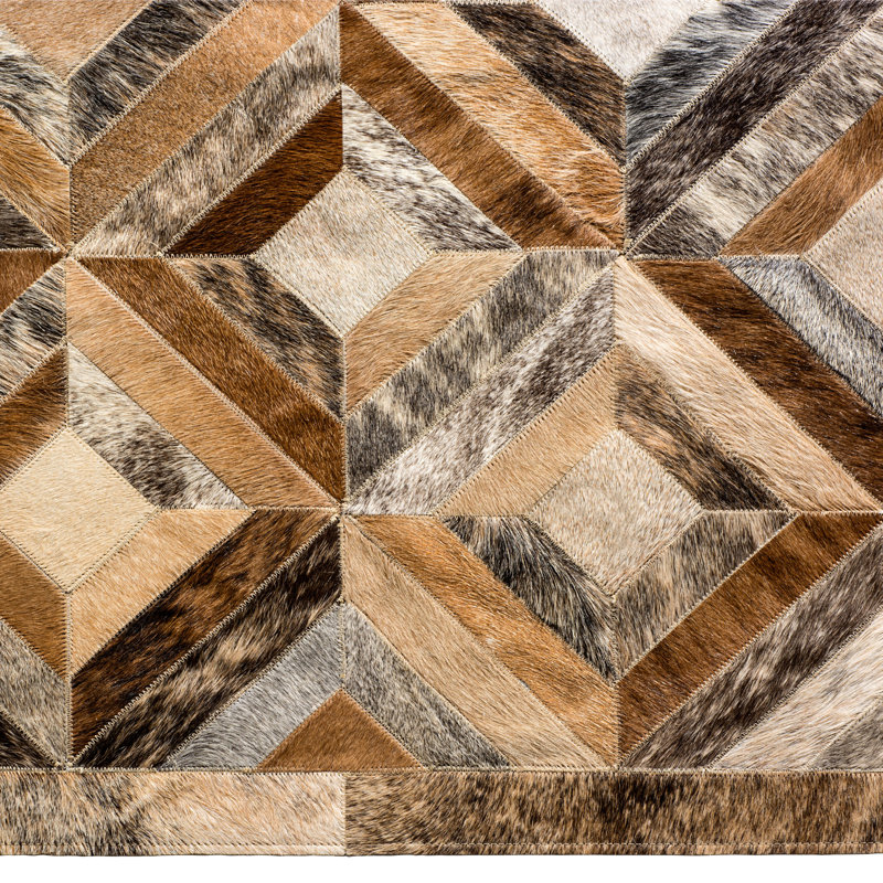 Pandora Cowhide Geometric Area Rug, Rectangle 12' x 15'