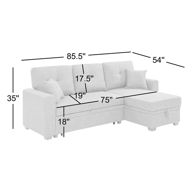 Sem Upholstered Sleeper Sofa, Blue Polyester, 35" H x 85" W x 54"