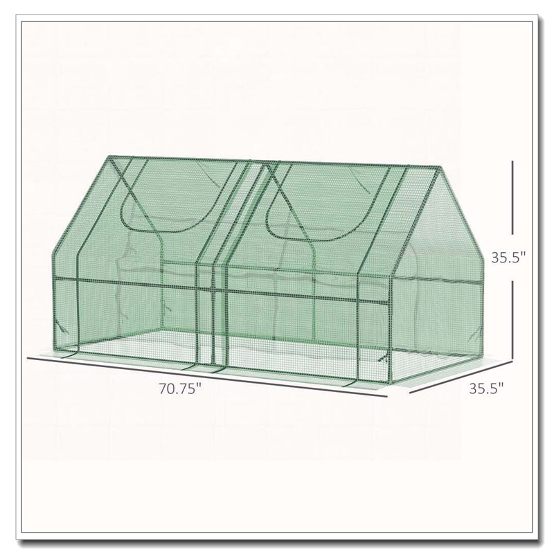 Outsunny 6' x 3' x 3' Portable Greenhouse, Garden Green House with 2 PE/Plastic Covers, Steel Frame and 2 Roll Up Windows, Green