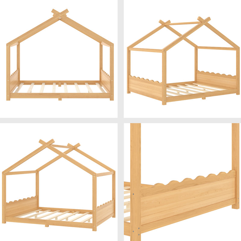 Lit de maison avec lattes de soutien, cadre de lit de maison en bois massif pour enfants, pas de sommier tapissier et structure d'ouverture