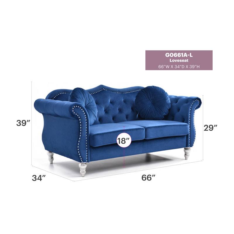 Transitional Navy Blue Loveseat