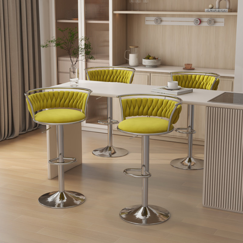 Christal Swivel Upholstered Adjustable Height Counter Stool, Olive Drab, Silver