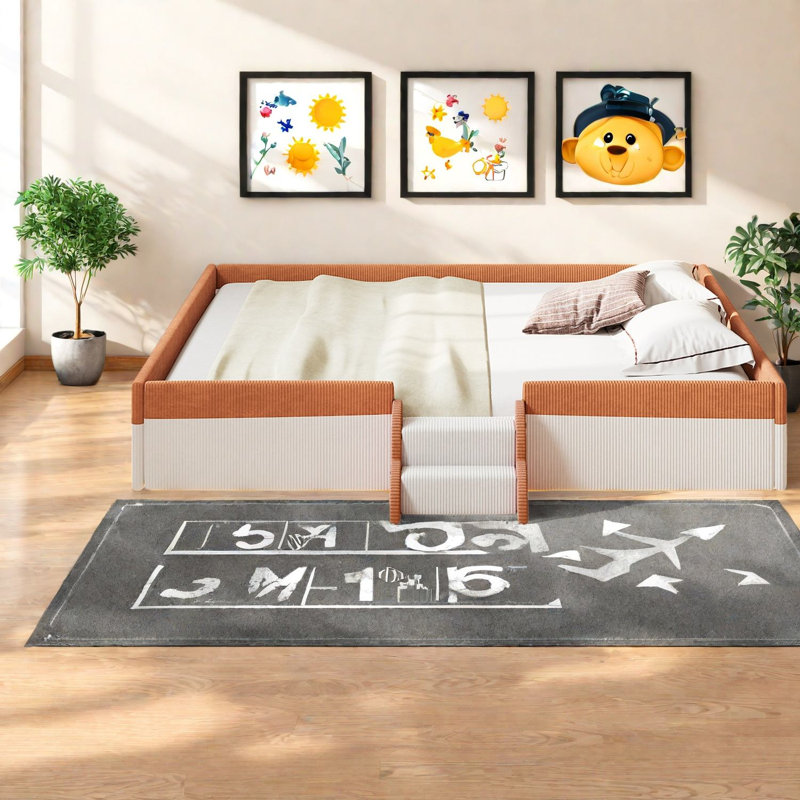 Lits de plancher à DEL, clôture en bois de panneau de fibres à densité moyenne très grand velours côtelé, chambre à coucher de maison moderne