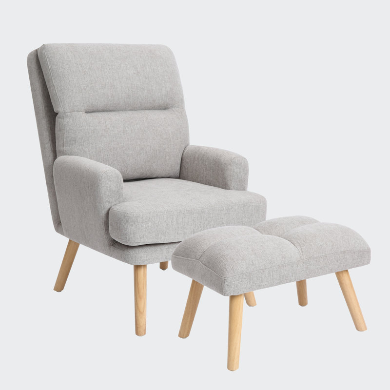 Deeda Accent Chair with Ottoman Set, Fabric Armchair with Adjustable Backrest, Linen Gray