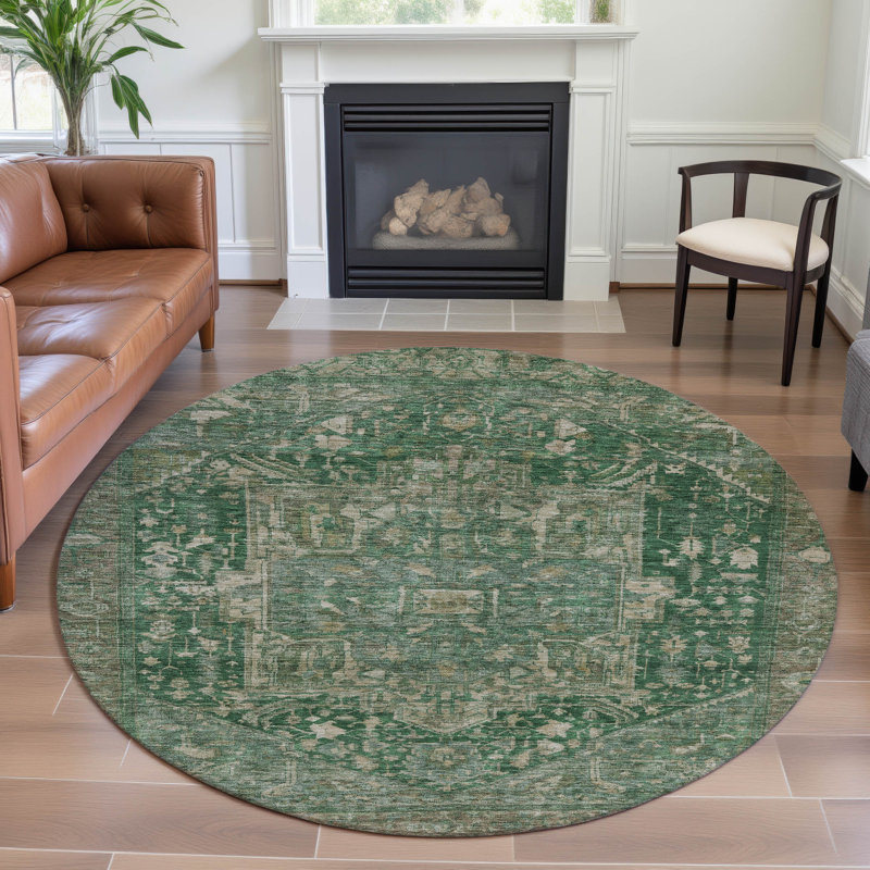 Premium Machine Washable Larock AMF1240 Medallion Rug, Round 8'