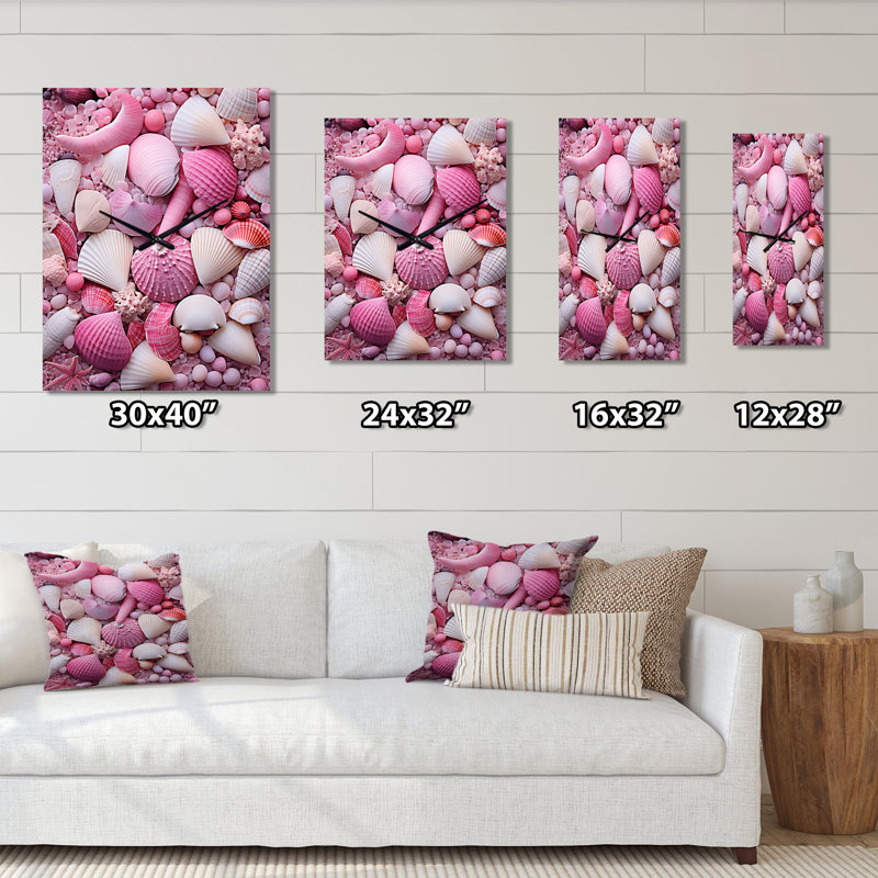 Coquillage rose sur la plage - Très grandes horloges murales nautiques et de plage, H 28 po x l 12 po x P 1 po