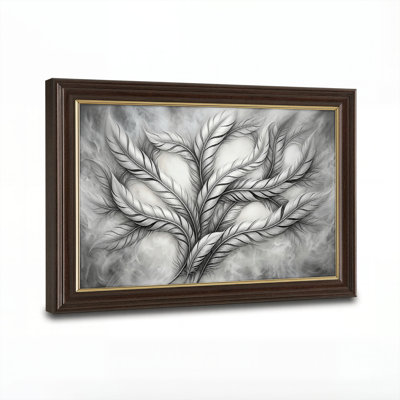 Art mural antique sur toile encadré doré pour le salon, la chambre à coucher, le bureau ou le vestibule - Décoration murale décorative avec arbre en plumes