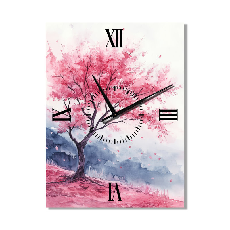 Horloge murale florale Sakura I, H 32 po x l 24 po - Rectangle