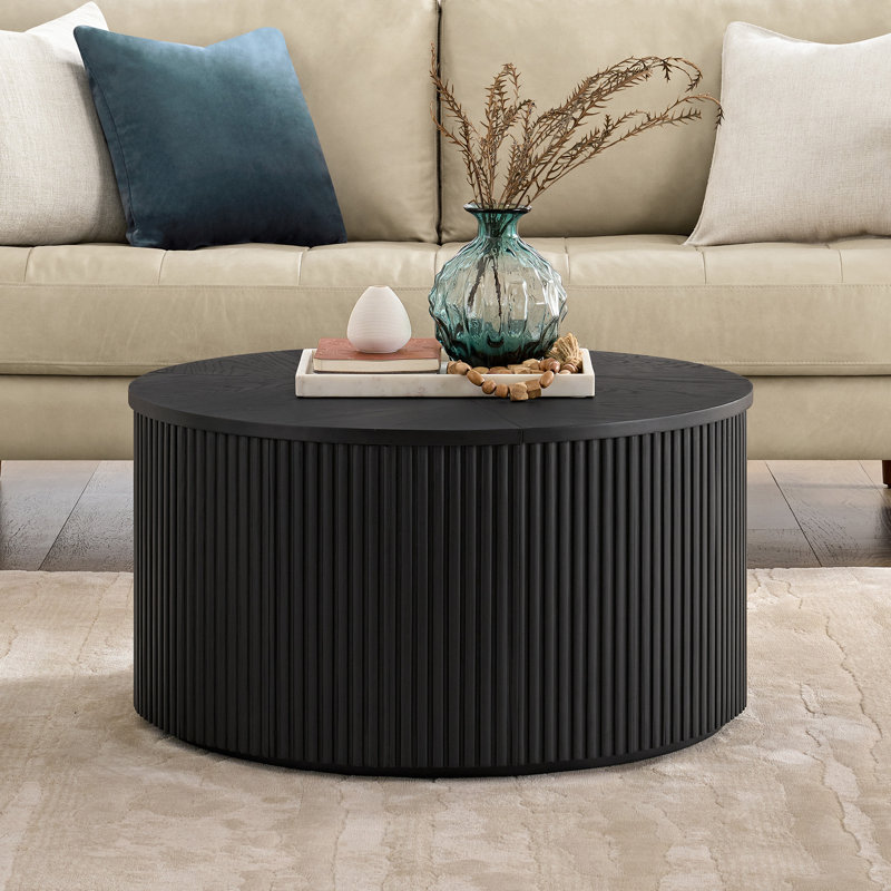 Amos 30" Solid Wood Fluted Round Coffee Table, 15.75" H x 30" W 