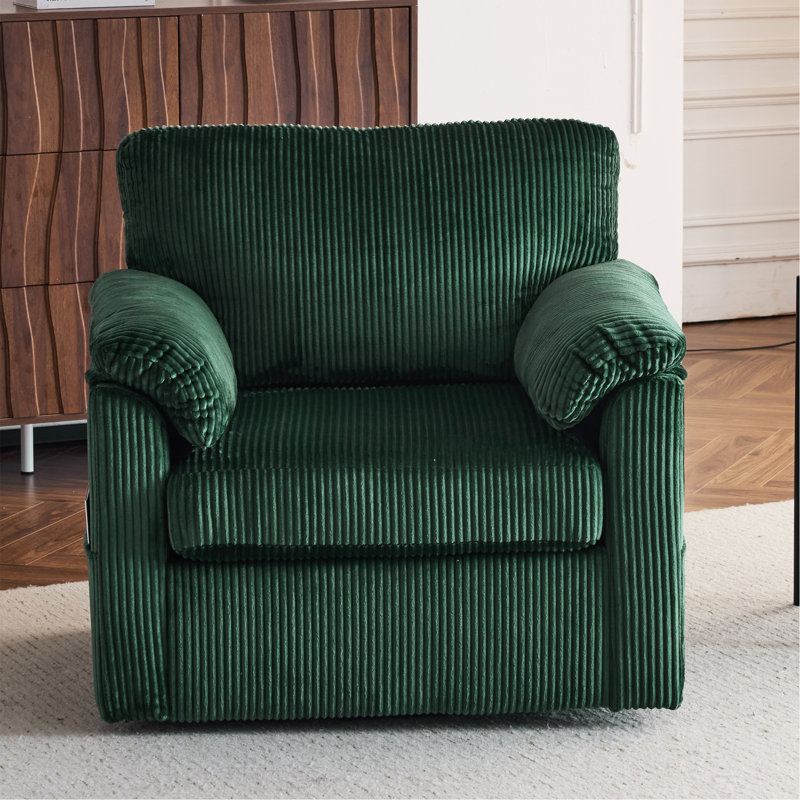 Fauteuil surdimensionné en velours côtelé pivotant 33 pouces - Fauteuil moelleux, Vert