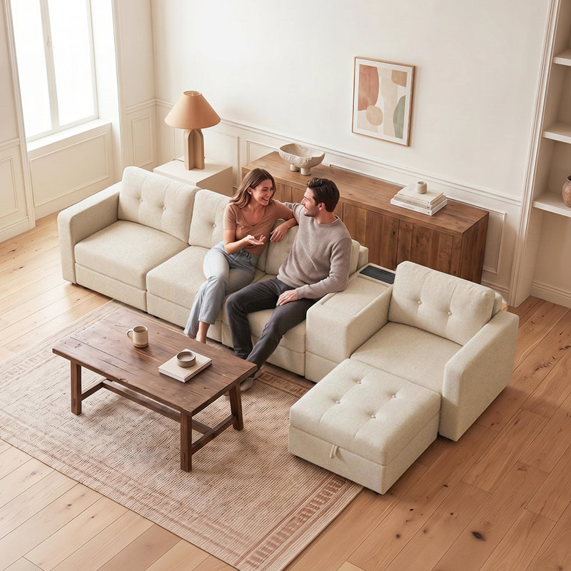 Canapé modulaire en L 4 places, Beige