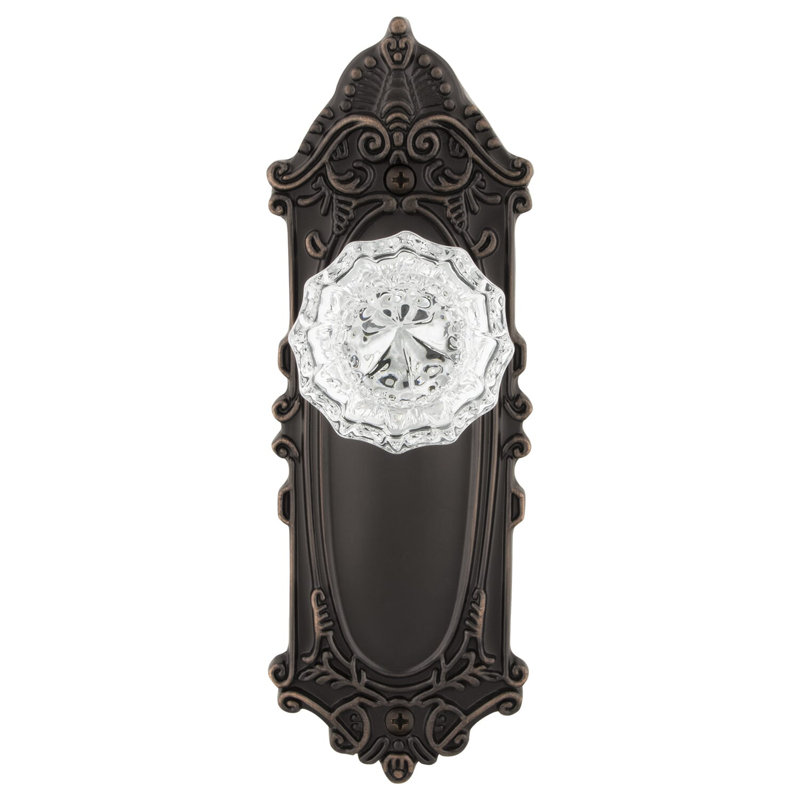 Plaque victorienne avec bouton de porte en cristal, Bronze intemporel, 2 3/8 po