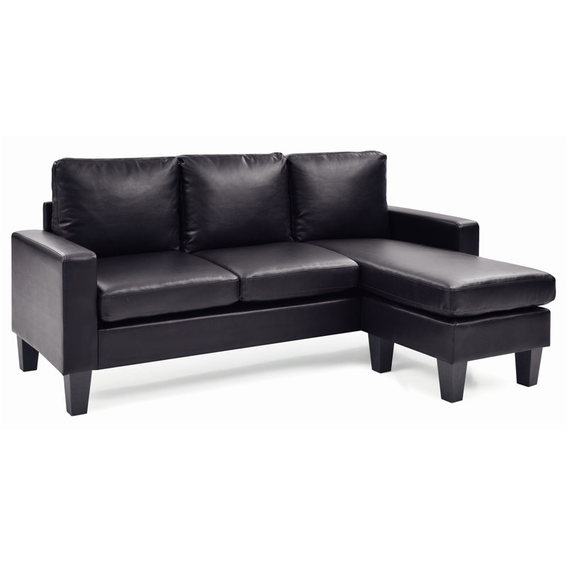 Canapé modulaire en cuir 2 pièces Vegan, Similicuir noir, Orienté à droite