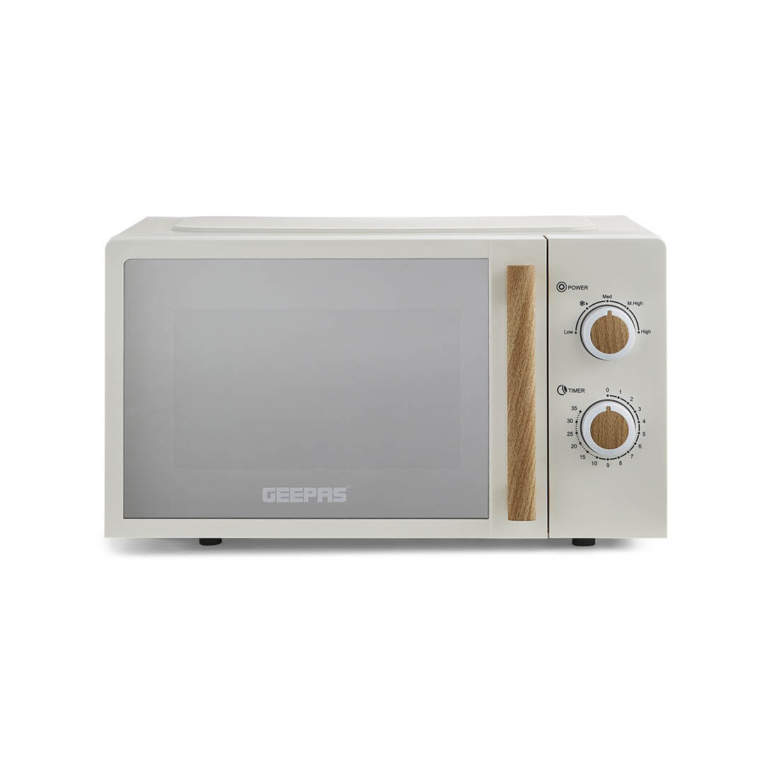 GEEPAS NordiQ 20L Microwave Oven 700W | Compact Solo Microwave with 5 Power Levels 35-Minute Timer Turntable Glass Tray | Stylish Mirrored Glass Door