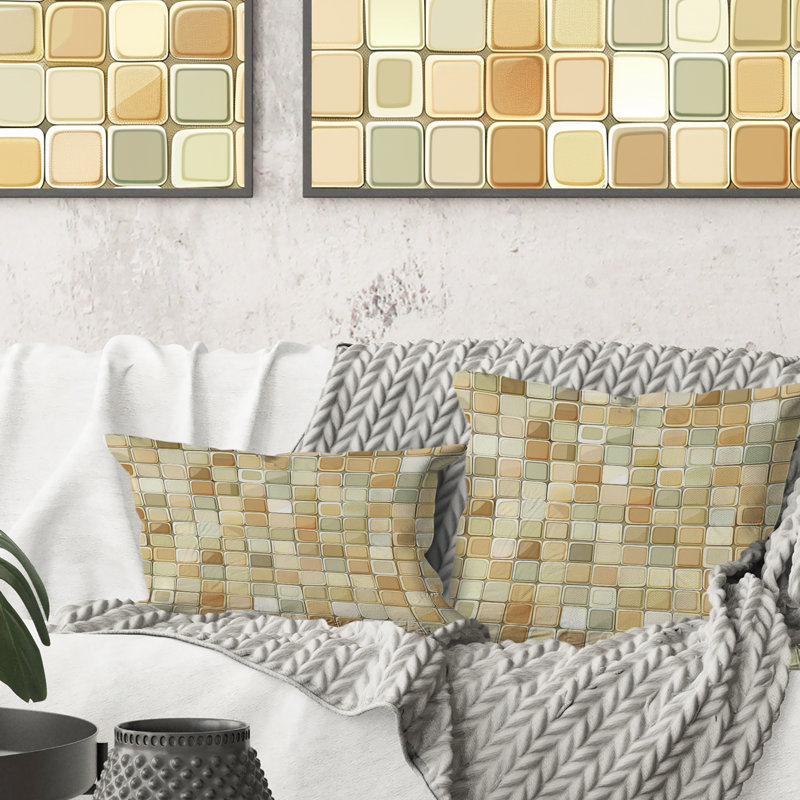 Carreaux de mosaïque moderne beige et gris II - Coussin décoratif moderne, H 16 po x l 16 po