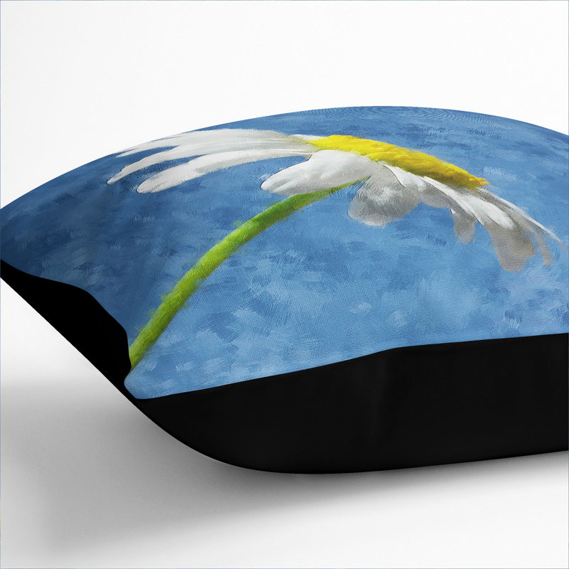 White Daisy Flower Scatter Cushion, Black, 40cm H x 40cm W x 15cm D
