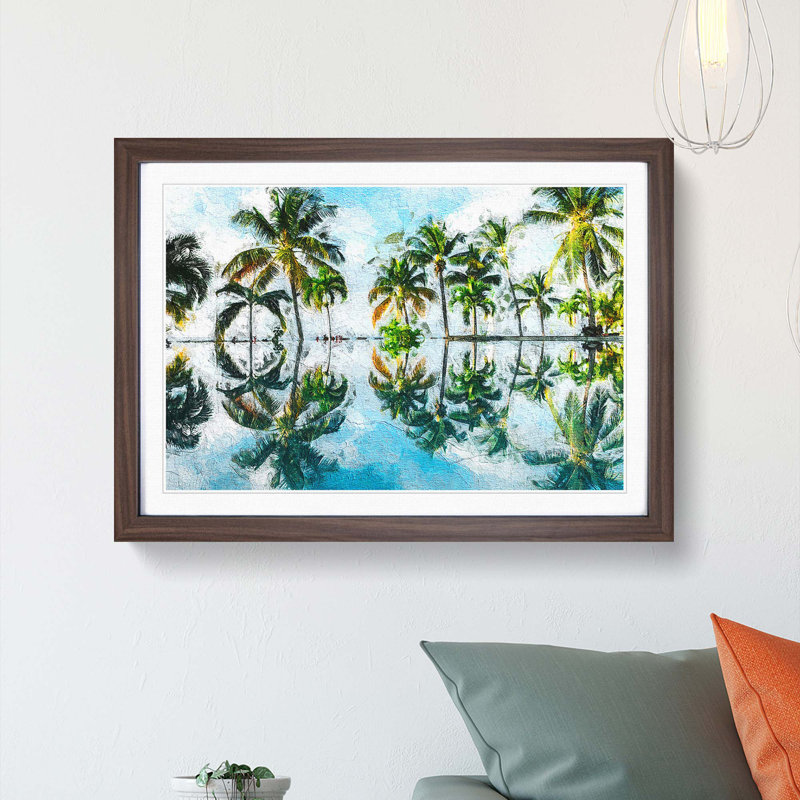 Palm Tree Reflections in Mauritius - Framed Print, Walnut Framed, 27cm H x 36cm W x 2cm D