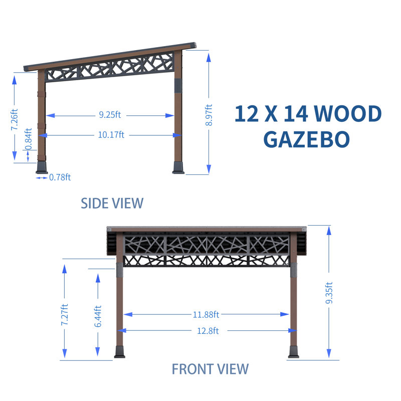 12 FT X 14 FT Hardtop Patio Gazebo With Slope Roof