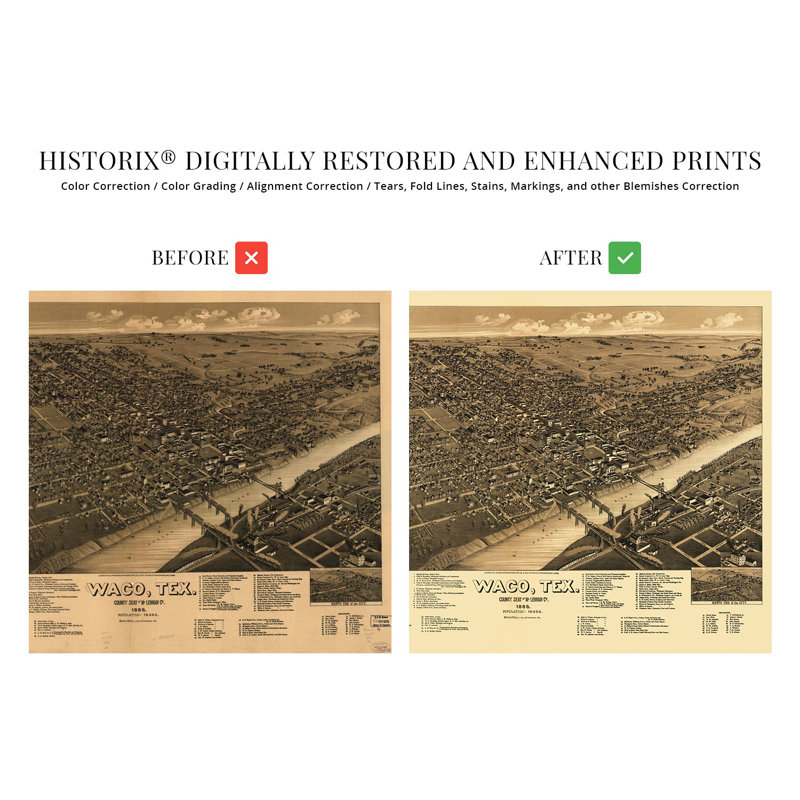 1886, Waco, Texas, carte sur papier, H 18 po x l 24 po x P 0,01 po