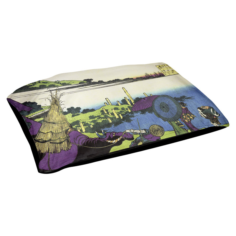 Coussin pour chien de ferme Burkart River, Moyen (l 42,5 po x P 32,5 po x H 14 po), Bleu / Vert / Noir