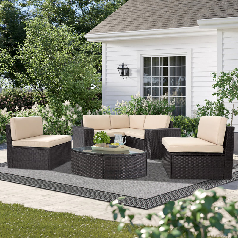 Ensemble de conversation modulaire d'extérieur 6 pièces, Brun clair
