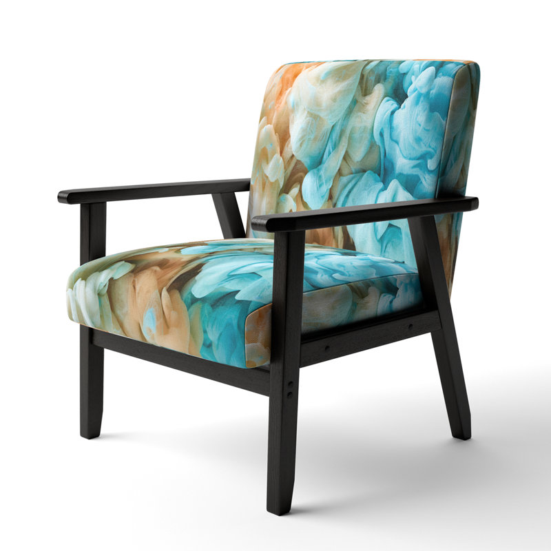 Blue And Green Fluid Ink Art - Upholstered Modern Accent Chair and Arm Chair, Blue/Green Polyester Blend